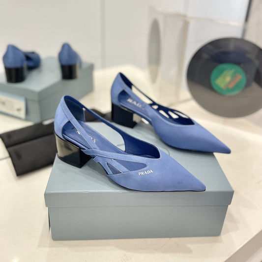 PRADA Pumps 50 Square Sole Light Blue Suede Fabric