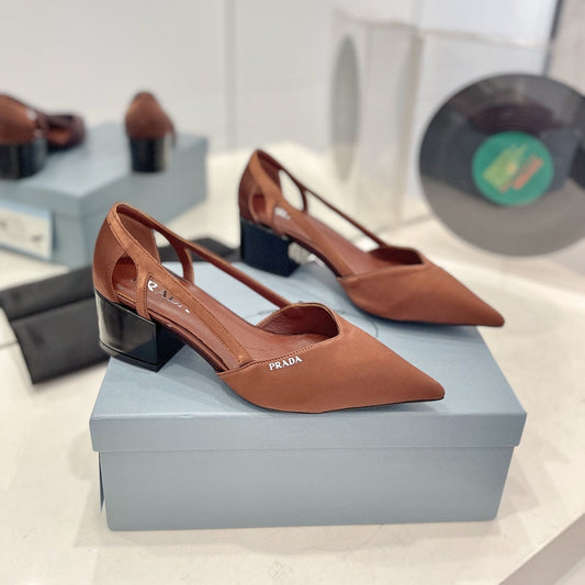 PRADA Pumps 50 Square Sole Brown Suede Fabric