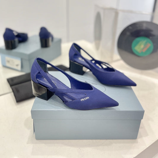 PRADA Pumps 50 Square Sole Blue Suede Fabric