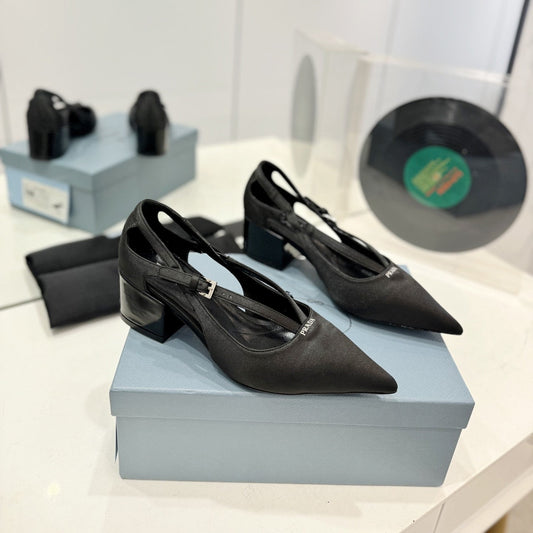 PRADA Pumps 50 Square Sole Black Suede Fabric