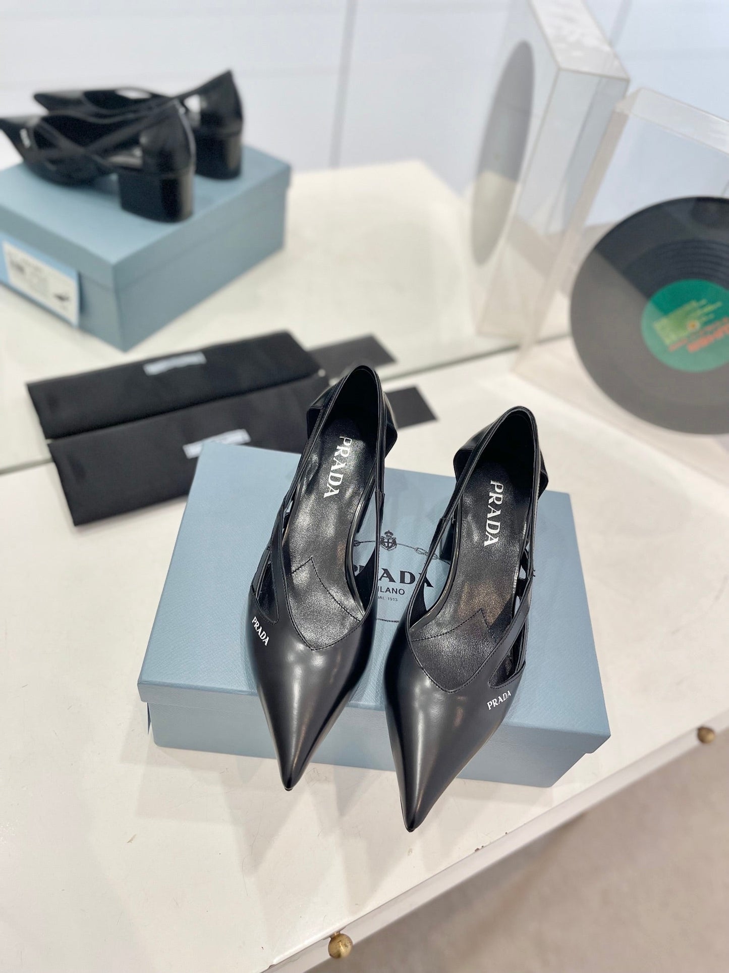 PRADA Pumps 50 Square Sole Black Patent Leather