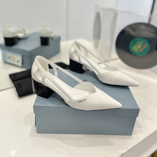 PRADA Pumps 50 Square Sole White Patent Leather