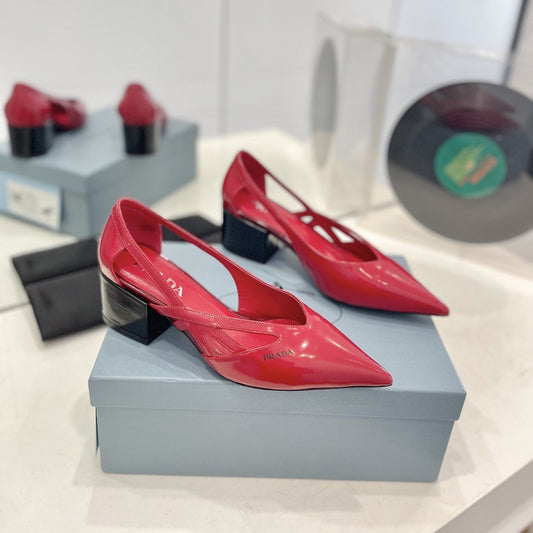 PRADA Pumps 50 Square Sole Red Patent Leather
