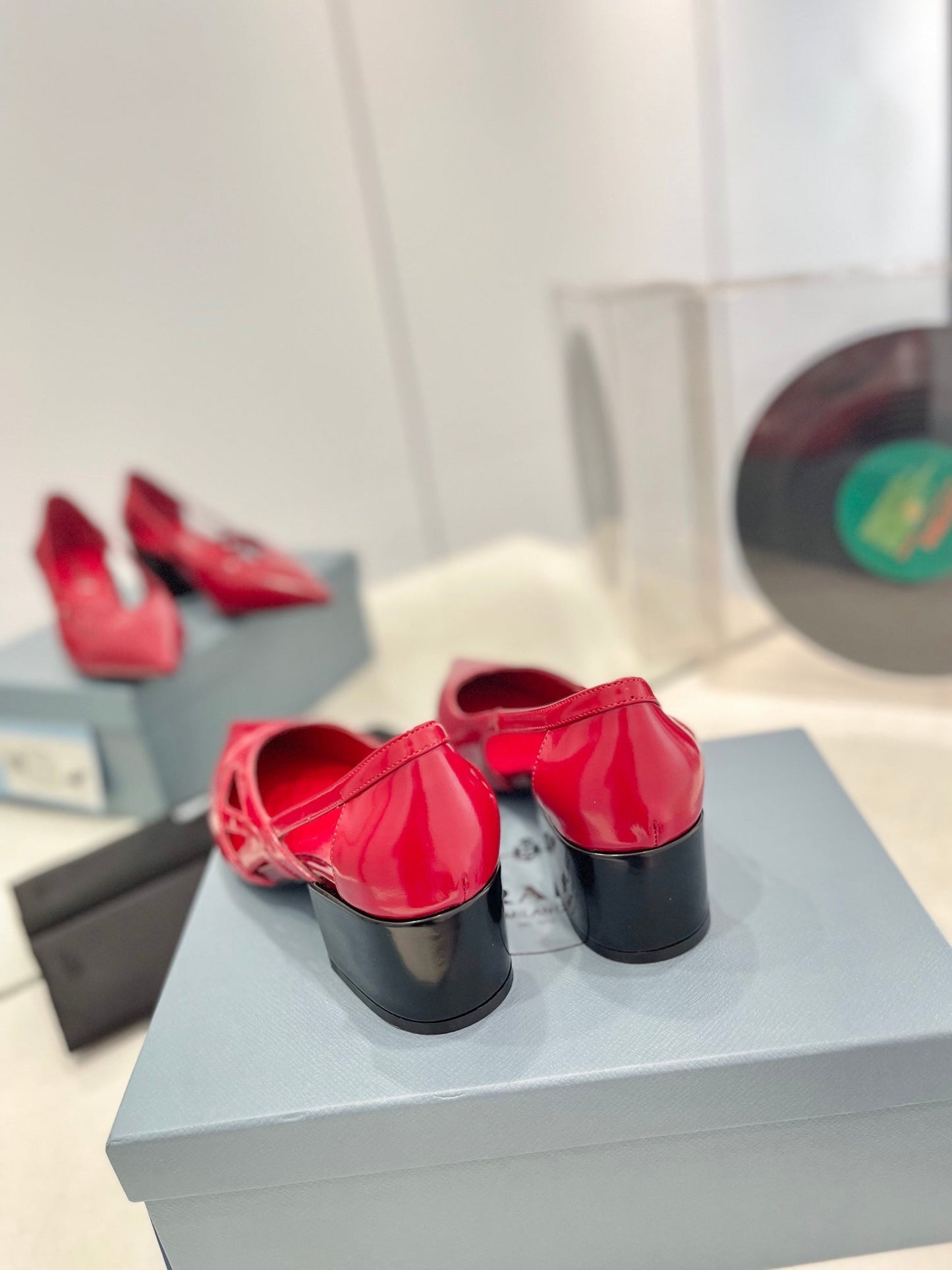 PRADA Pumps 50 Square Sole Red Patent Leather