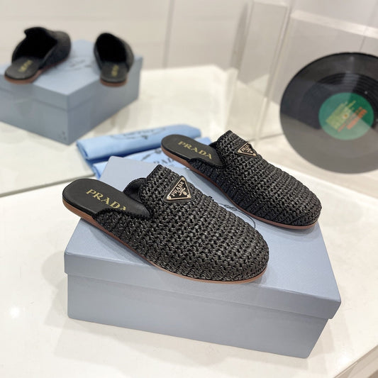PRADA Crochet Mules 5mm Black