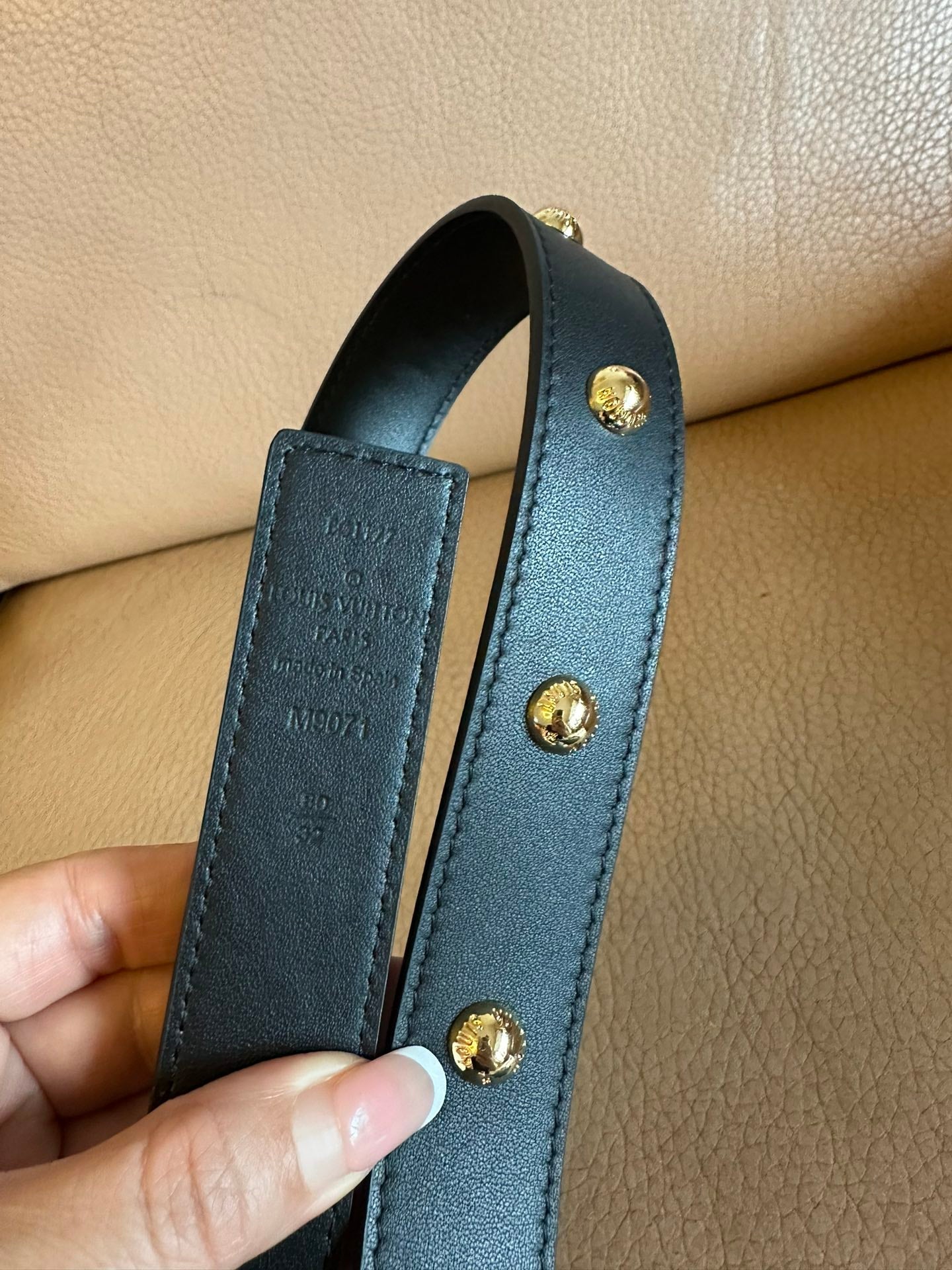 Louis Vuitton Initiales Studs 30mm Reversible Belt Gold Buckle Black Leather