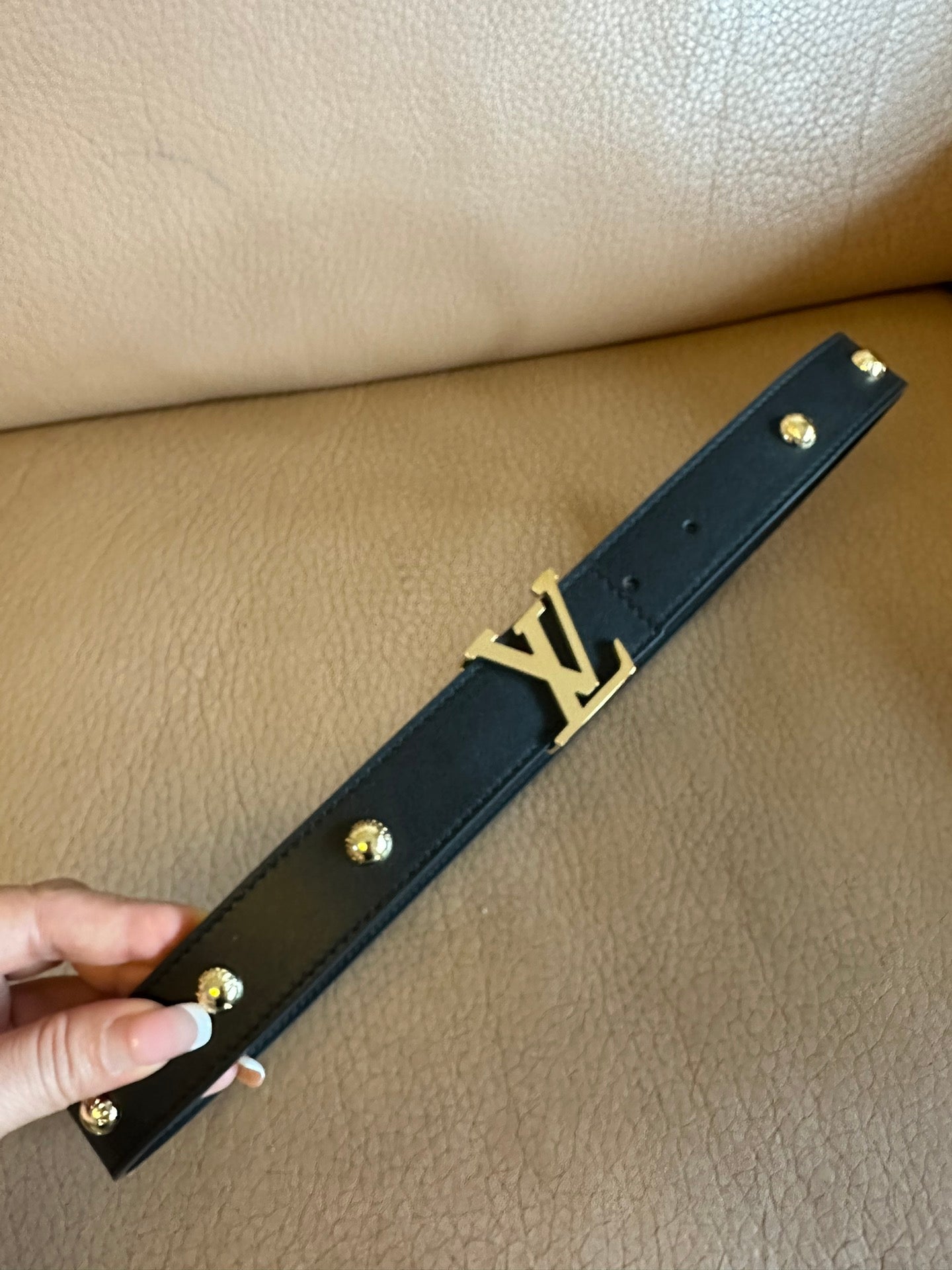 Louis Vuitton Initiales Studs 30mm Reversible Belt Gold Buckle Black Leather