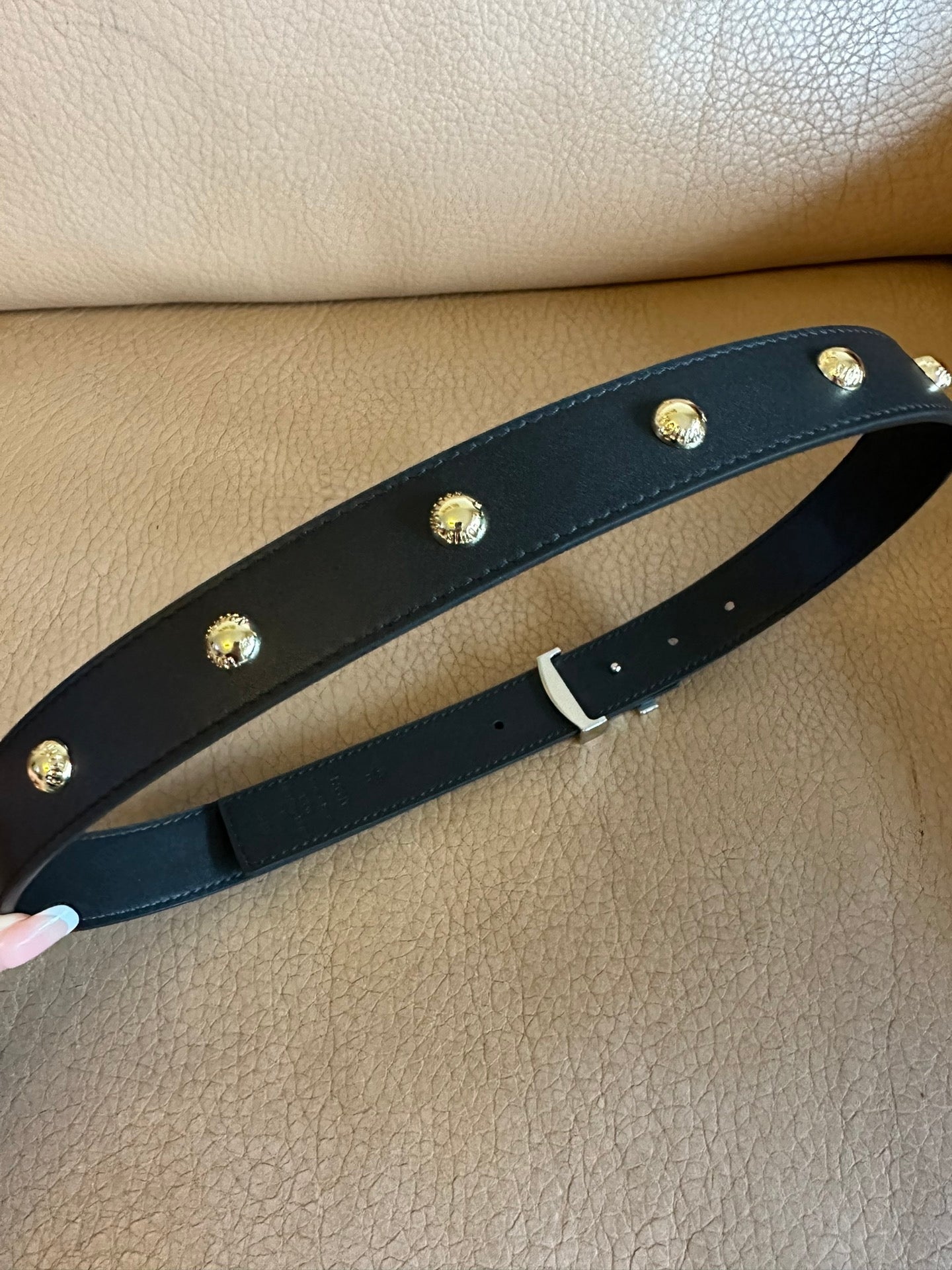 Louis Vuitton Initiales Studs 30mm Reversible Belt Gold Buckle Black Leather