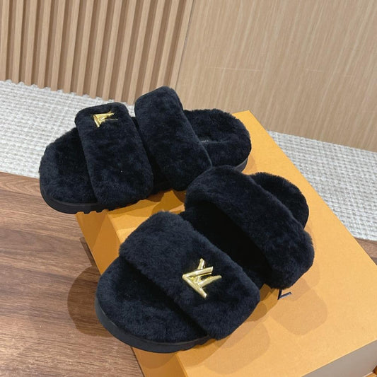 Louis Vuitton Sunset Flat Comfort Mule Black Wool