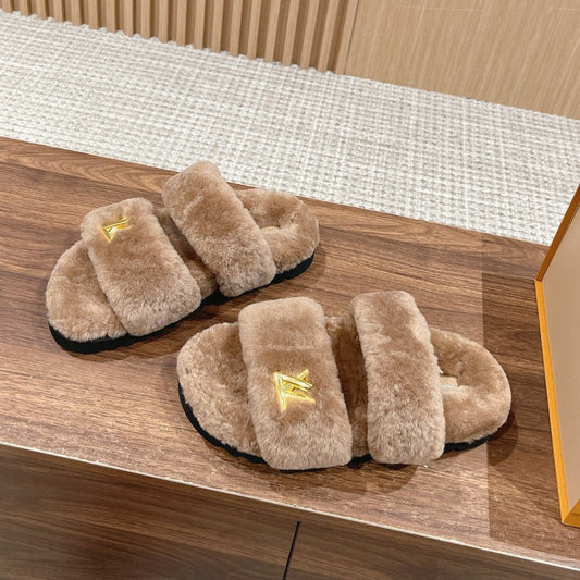 Louis Vuitton Sunset Flat Comfort Mule Milky Brown Wool