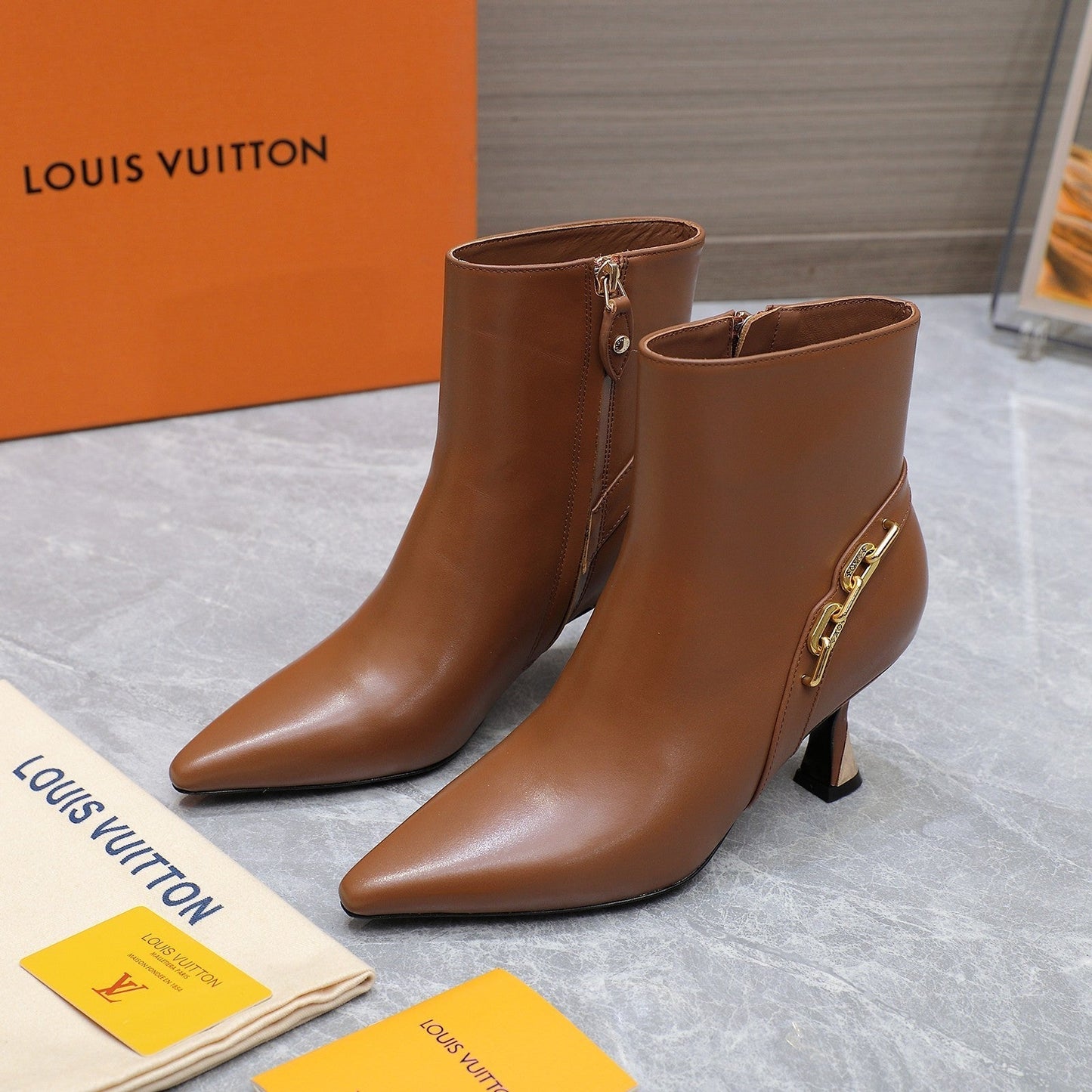 Louis Vuitton Sparkle Ankle Boots 70mm Brown Cowhide