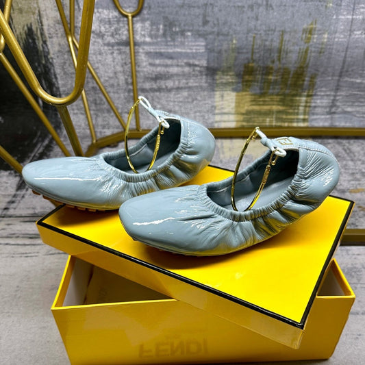 FENDI FENDI FILO BALLET IN SAPHIRE BLUE LAMBSKIN WITH GOLD HARDWARE