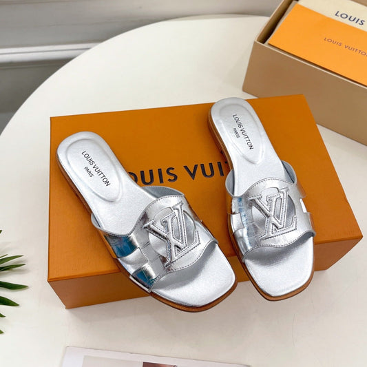 Louis Vuitton isola flat mule silver metalic calfskin