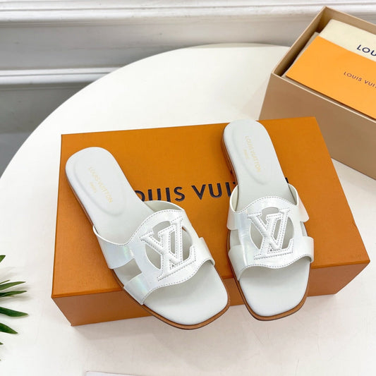 Louis Vuitton isola flat mule white calfskin
