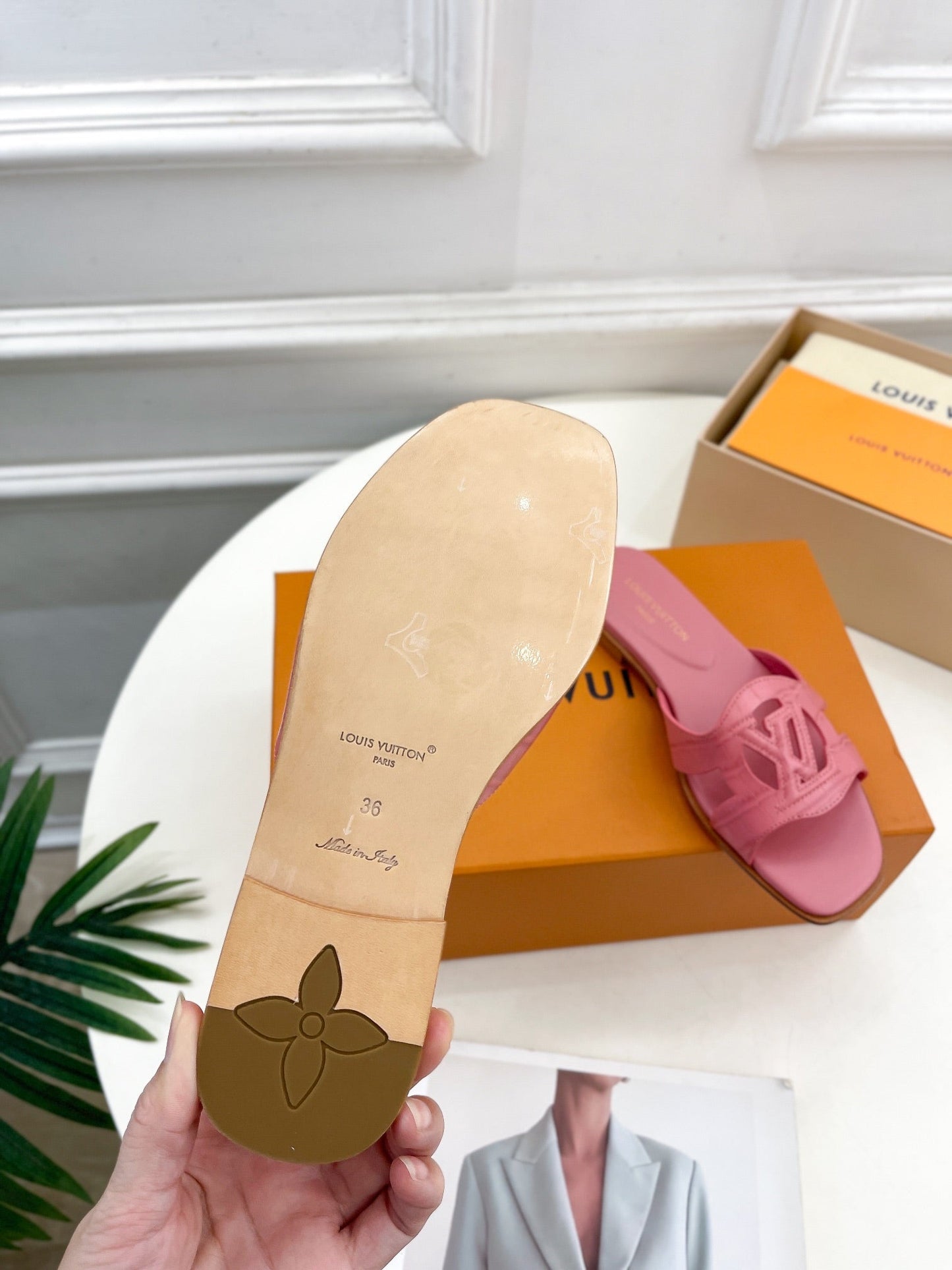 Louis Vuitton isola flat mule pink calfskin