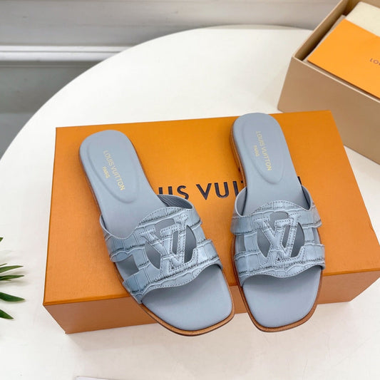 Louis Vuitton isola flat mule grey calfskin