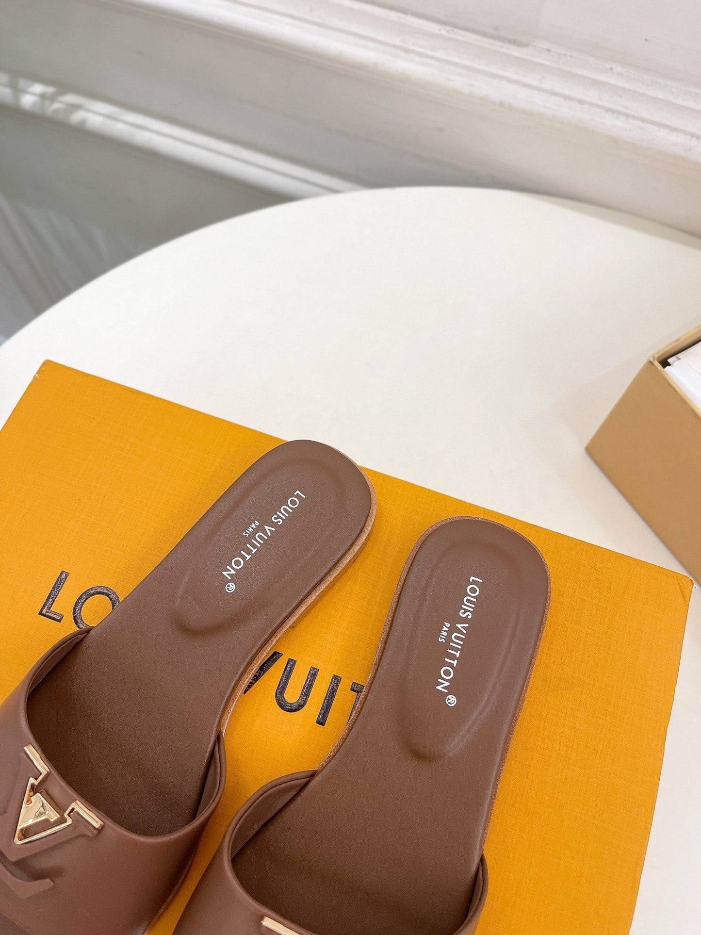 Louis Vuitton capri flat mule chocolate calfskin