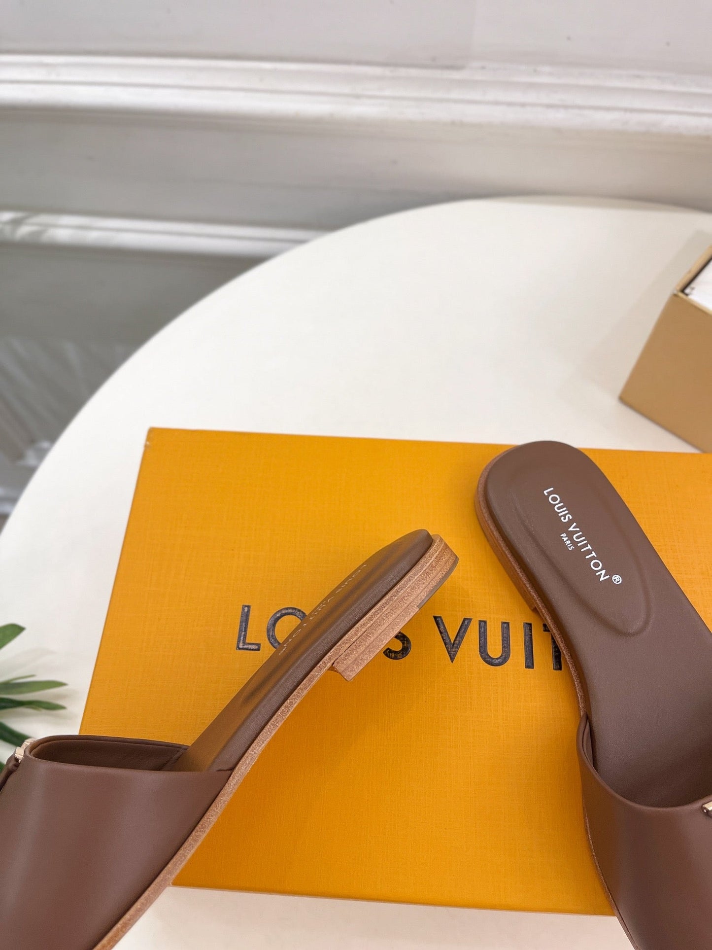 Louis Vuitton capri flat mule chocolate calfskin