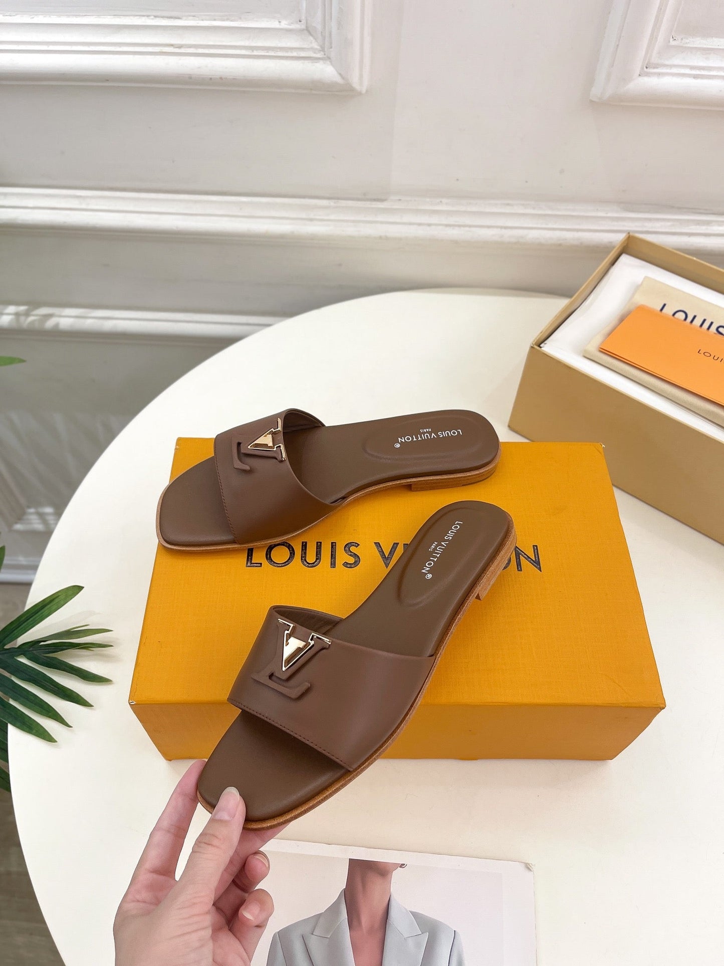 Louis Vuitton capri flat mule chocolate calfskin