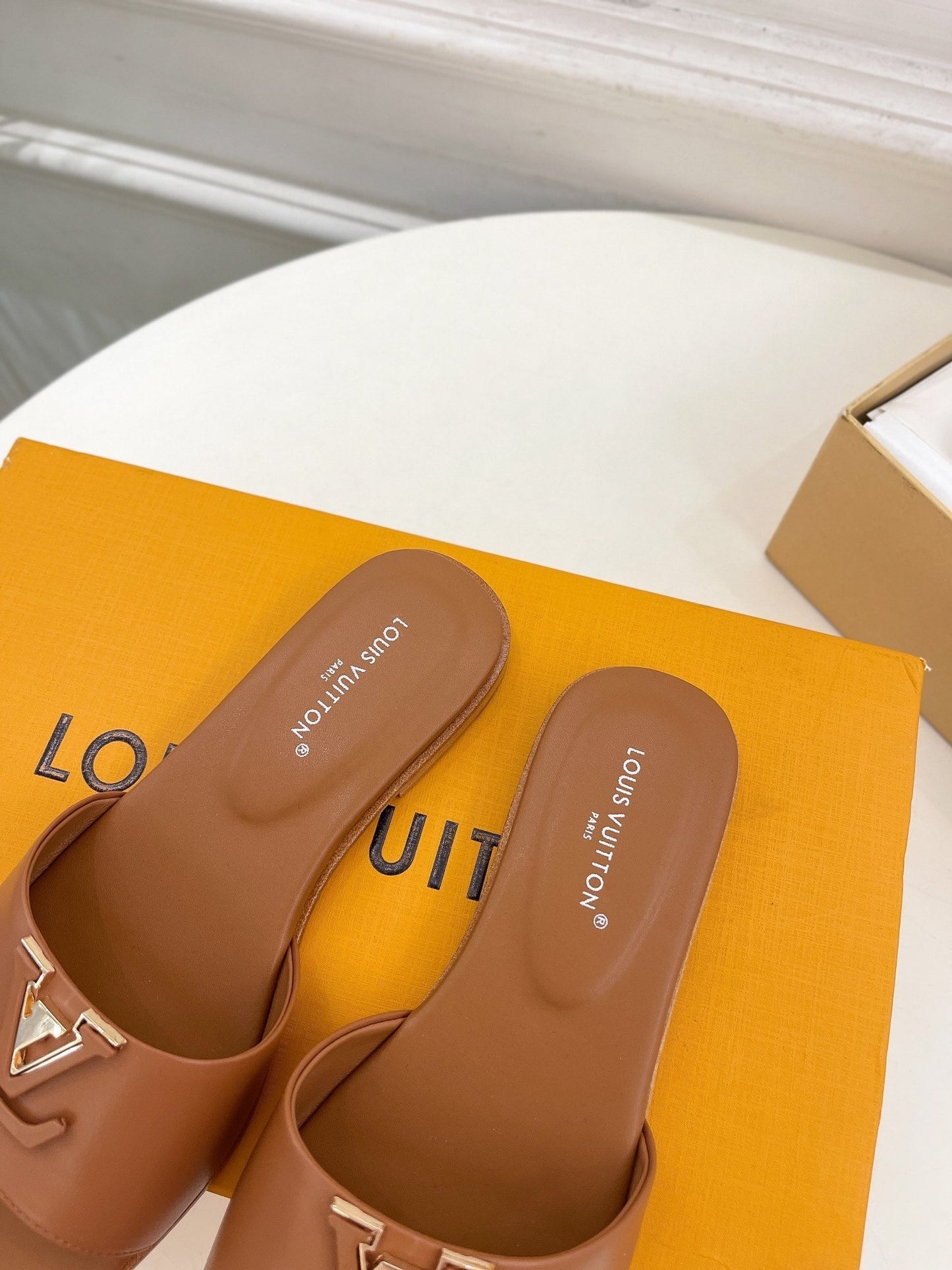 Louis Vuitton capri flat mule dark brown calfskin