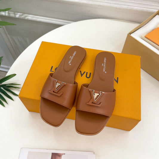 Louis Vuitton capri flat mule dark brown calfskin
