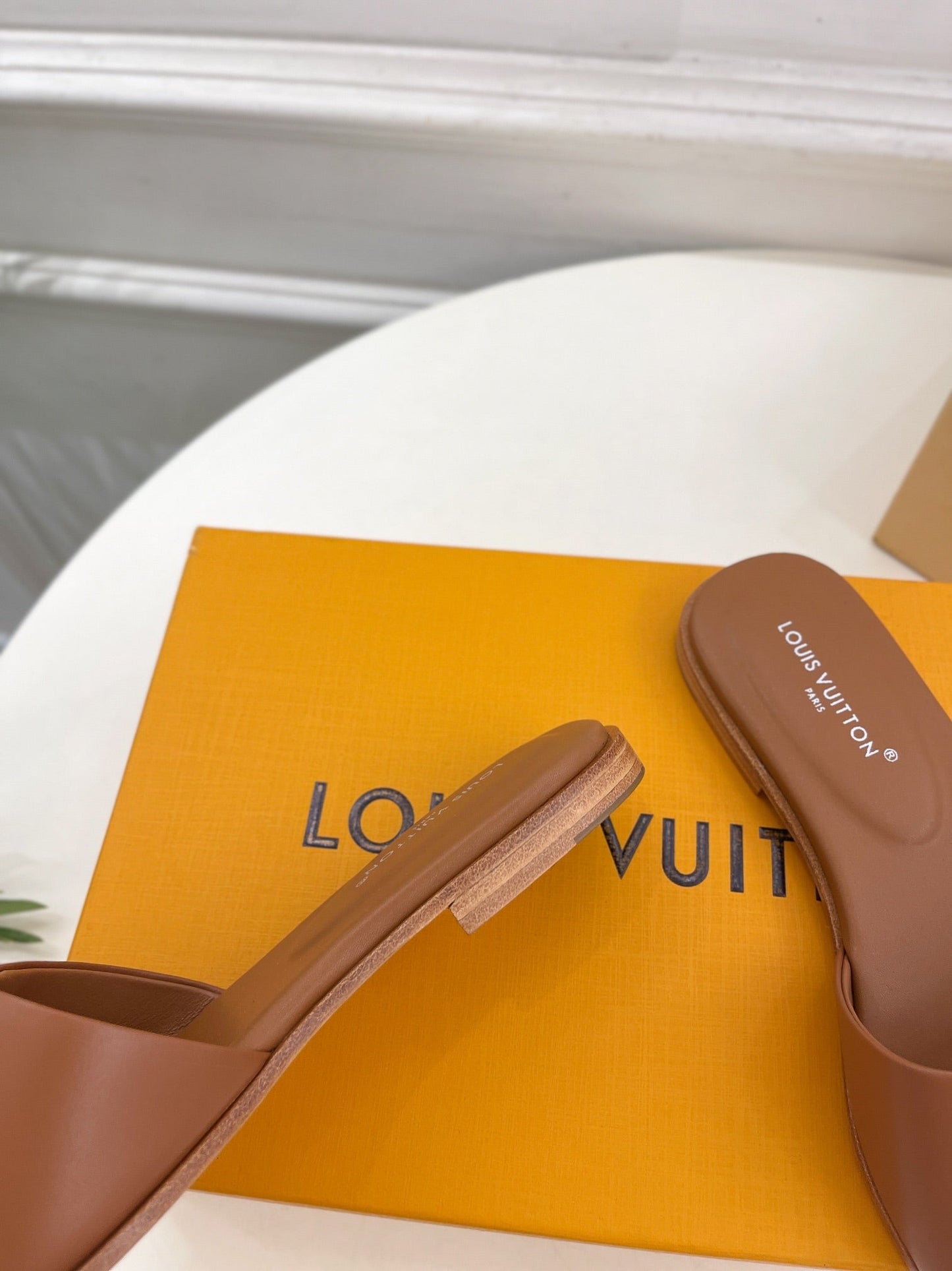 Louis Vuitton capri flat mule dark brown calfskin