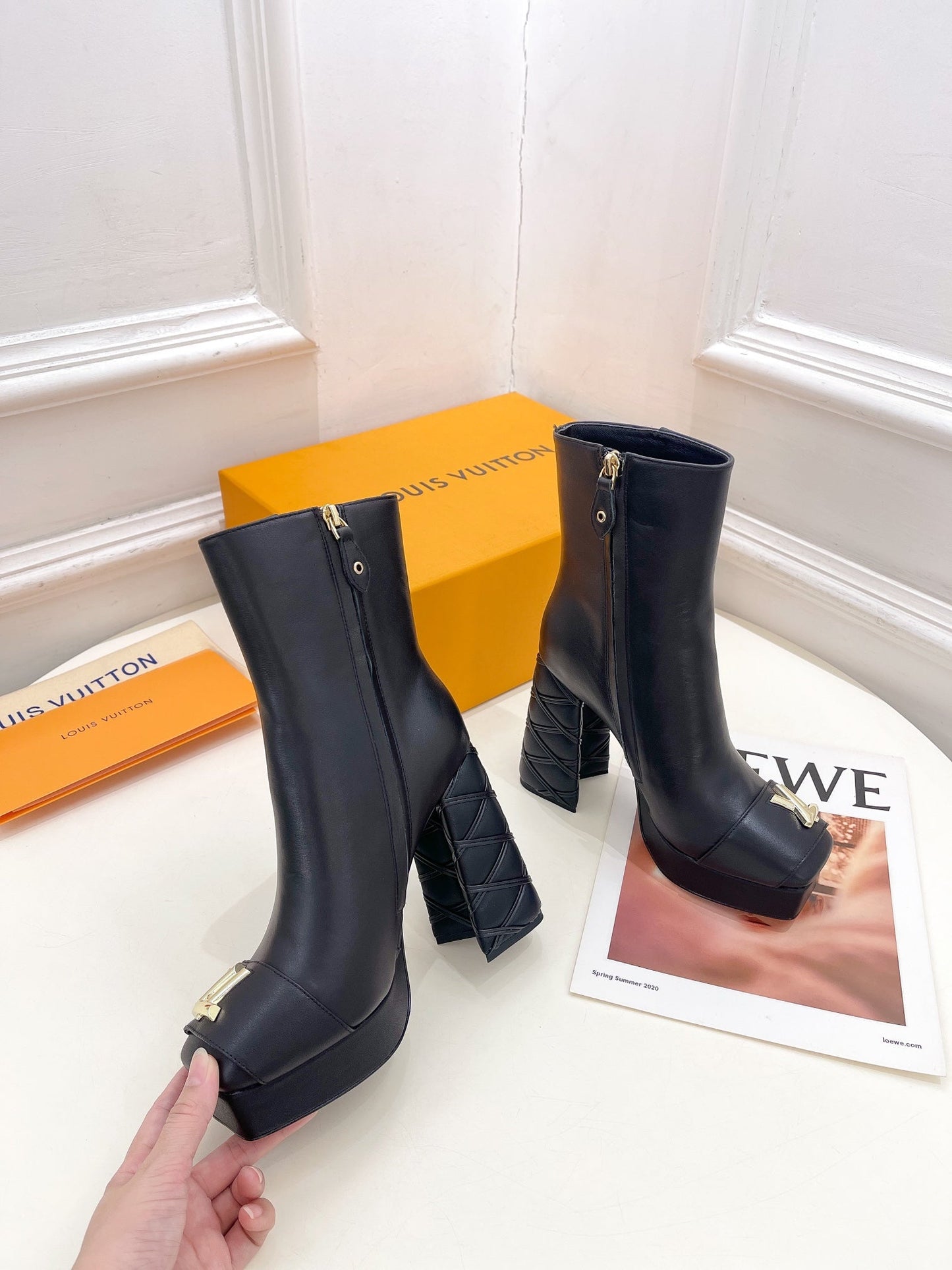 Louis Vuitton Shake Platform Ankle Boot 120mm Plain Black Calfskin