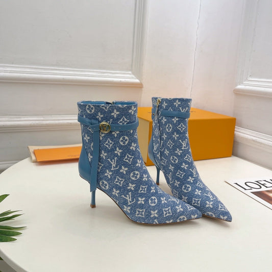 Louis Vuitton Stellar Ankle Boot 70mm Light Blue Monogram Jacquard Fabric