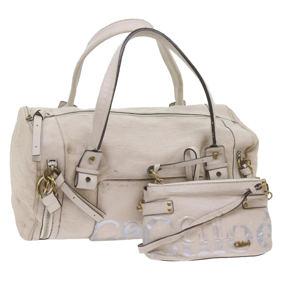 Chloe Hand Bag Leather 2Set White ki3822