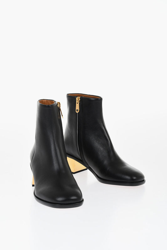 Chloe Leather Booties With Metallica Effect Heel 5 cm Black