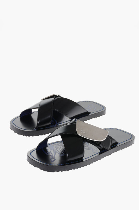 Burberry Leather Sandals with Plaque 7 Black