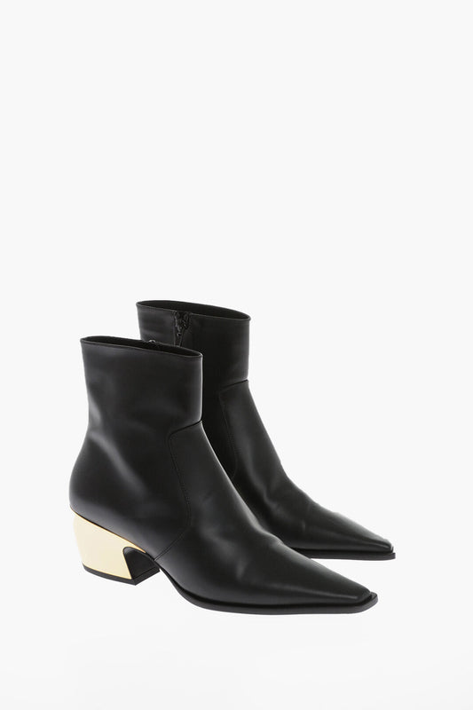 Bottega Veneta Leather TOKYO Western Booties with Metal Heel 5cm Black