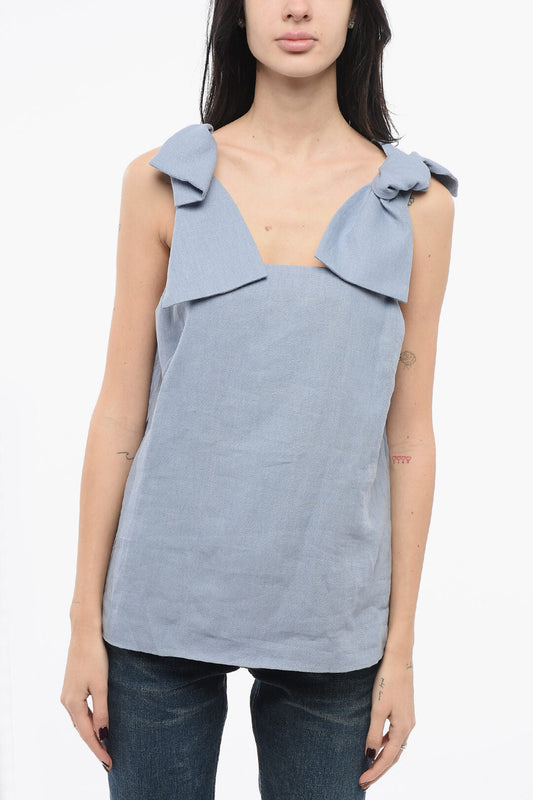 Chloe Linen Top with Bow Straps 44 Blue