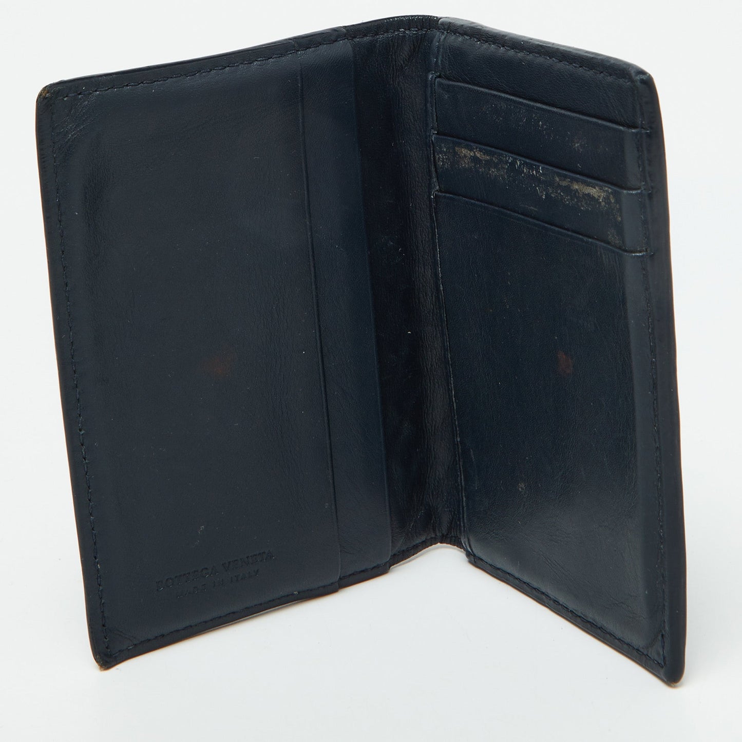 BOTTEGA VENETA Blue Intrecciato Leather Card Case