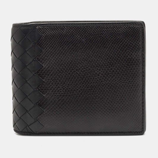 BOTTEGA VENETA Black Intrecciato Karung and Leather Bifold Wallet