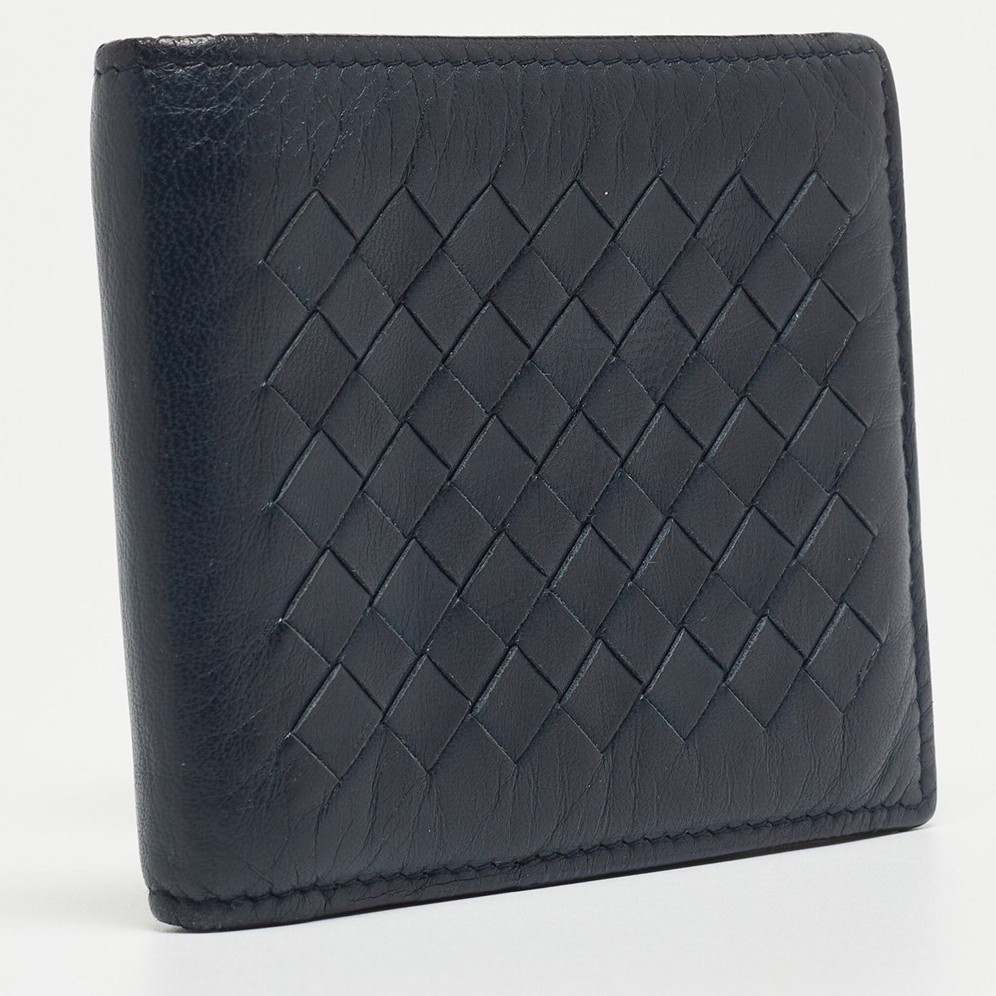 BOTTEGA VENETA Blue Intrecciato Leather Bifold Wallet