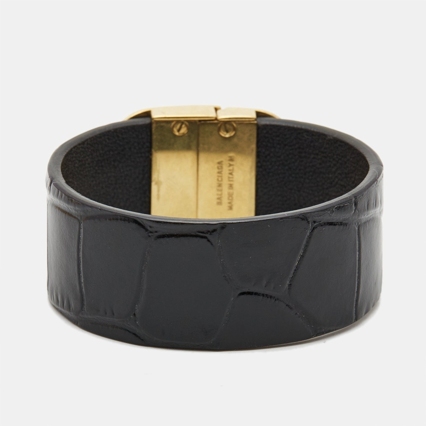 BALENCIAGA Logo Leather Gold Tone Bracelet M