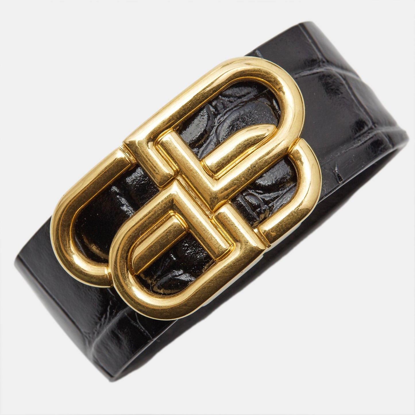 BALENCIAGA Logo Leather Gold Tone Bracelet M
