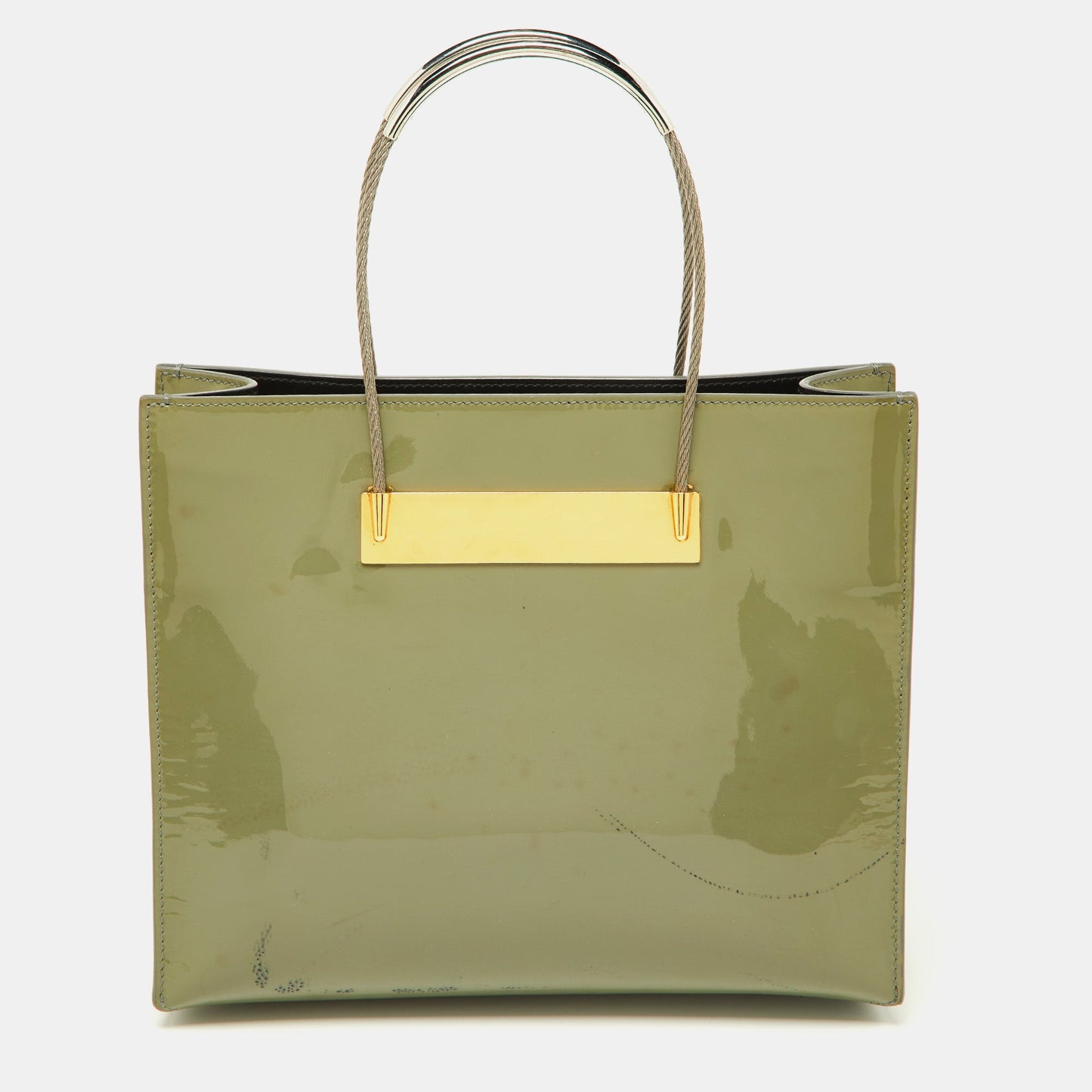 BALENCIAGA Grey Patent Leather Small Cable Shopper Tote