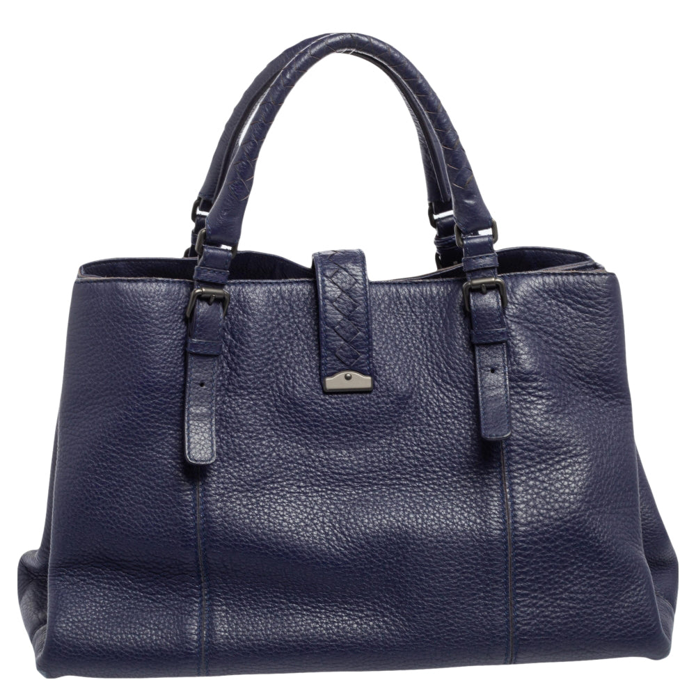 Bottega Veneta Blue Cervo Leather Medium Roma Tote