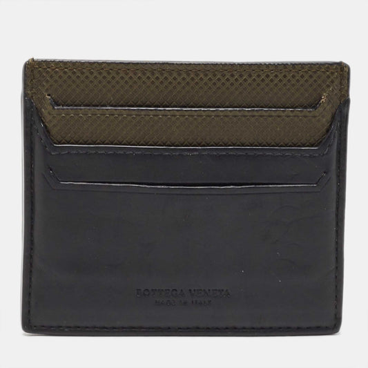 BOTTEGA VENETA Black/Olive Green Leather Card Holder