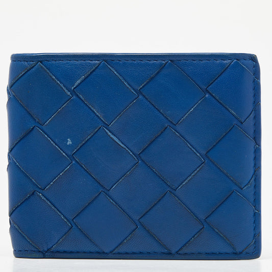 BOTTEGA VENETA Blue Intrecciato Leather Bifold Wallet