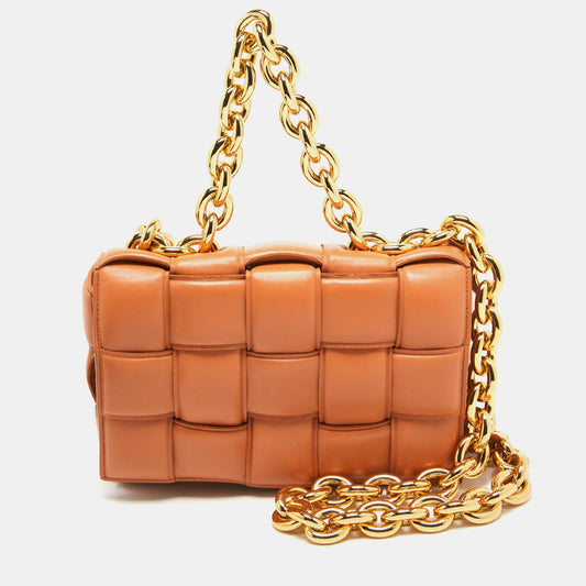 BOTTEGA VENETA Brown Padded Leather Chain Cassette Shoulder Bag