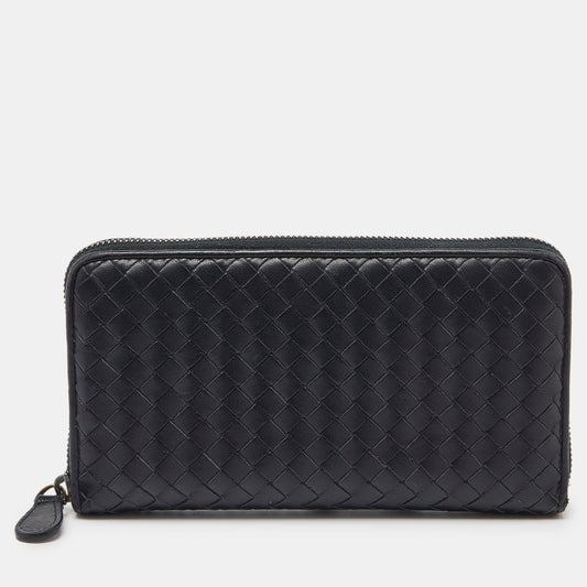 BOTTEGA VENETA Black Intrecciato Leather Zip Around Wallet