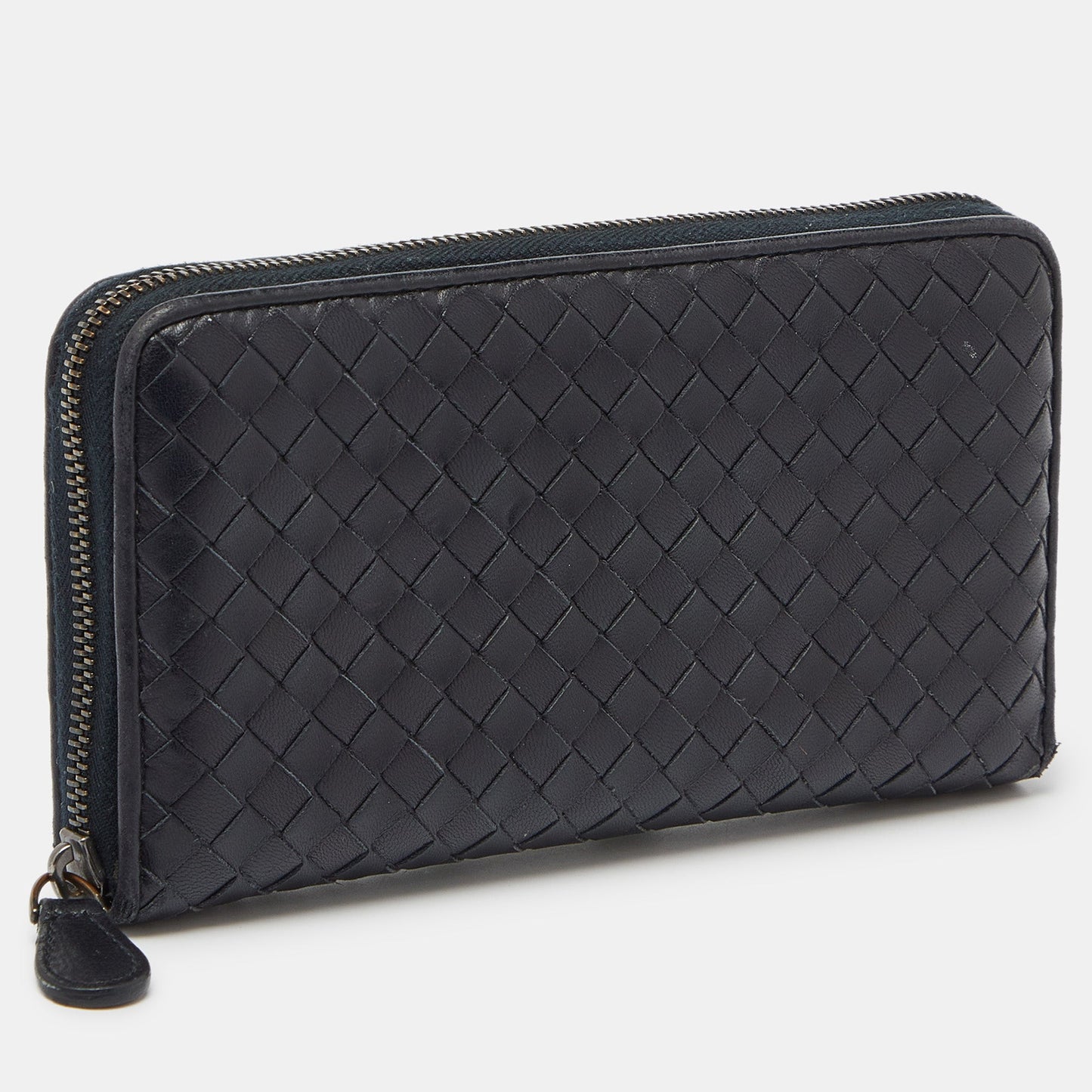 BOTTEGA VENETA Black Intrecciato Leather Zip Around Wallet