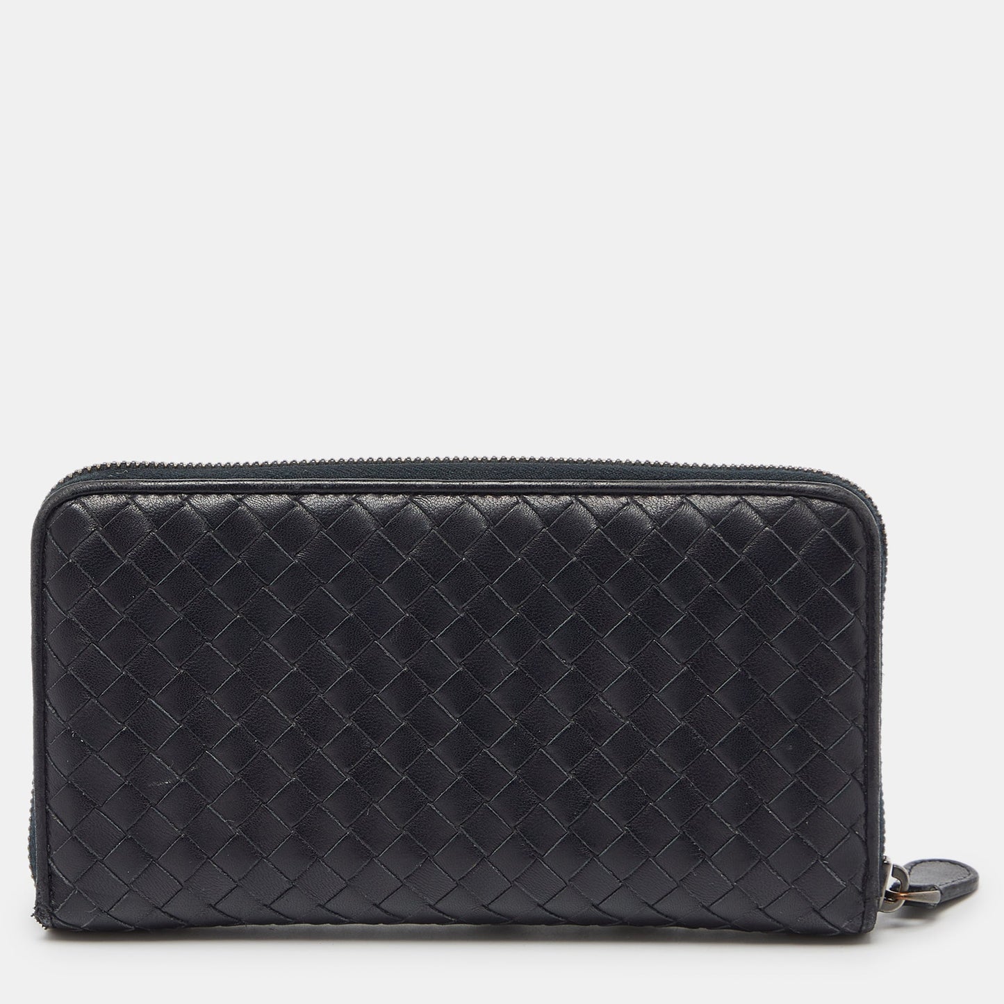 BOTTEGA VENETA Black Intrecciato Leather Zip Around Wallet