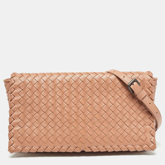 BOTTEGA VENETA Beige Intrecciato Leather Olimpia Flap Shoulder Bag