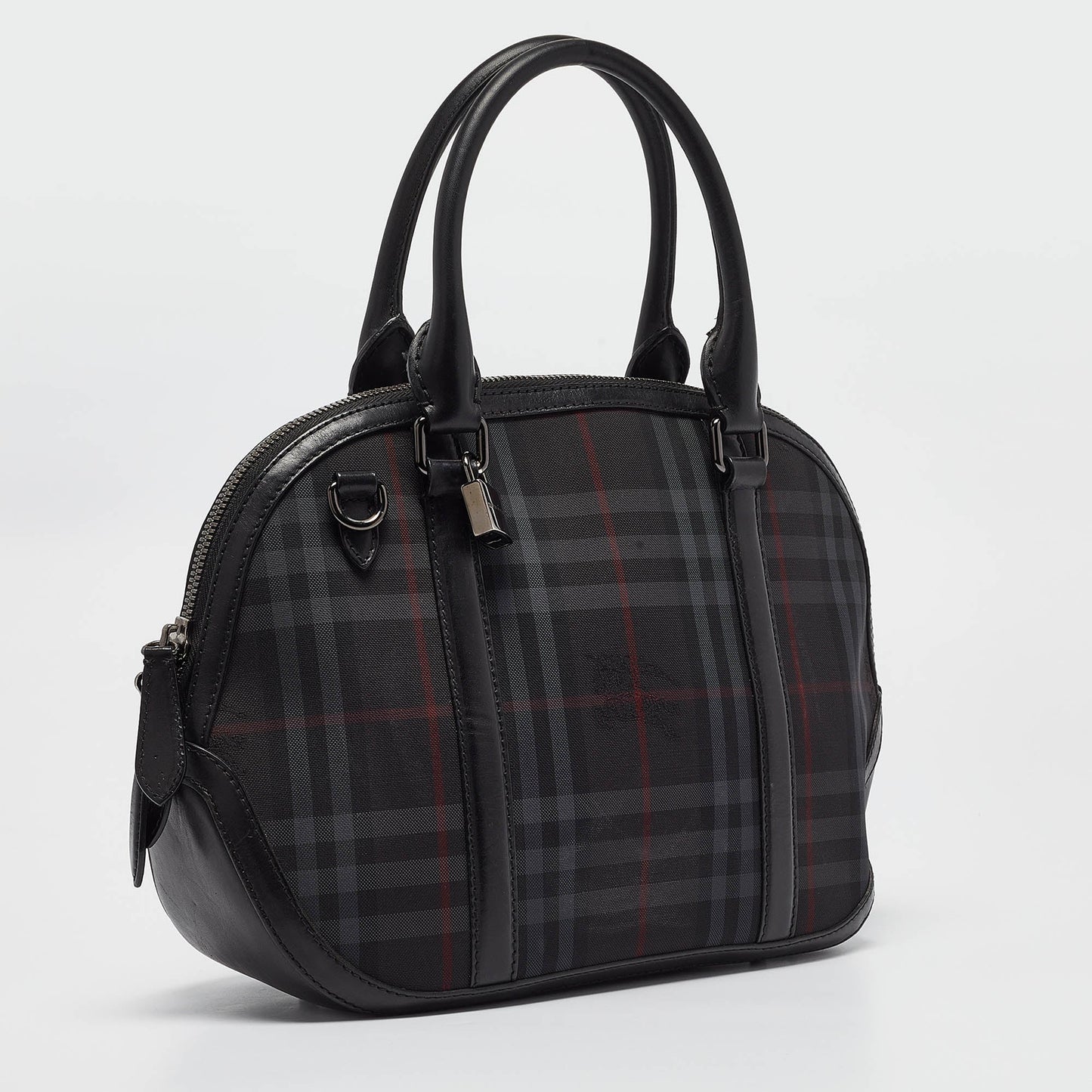 BURBERRY Black Haymarket Check Nylon and Leather Orchard Bag
