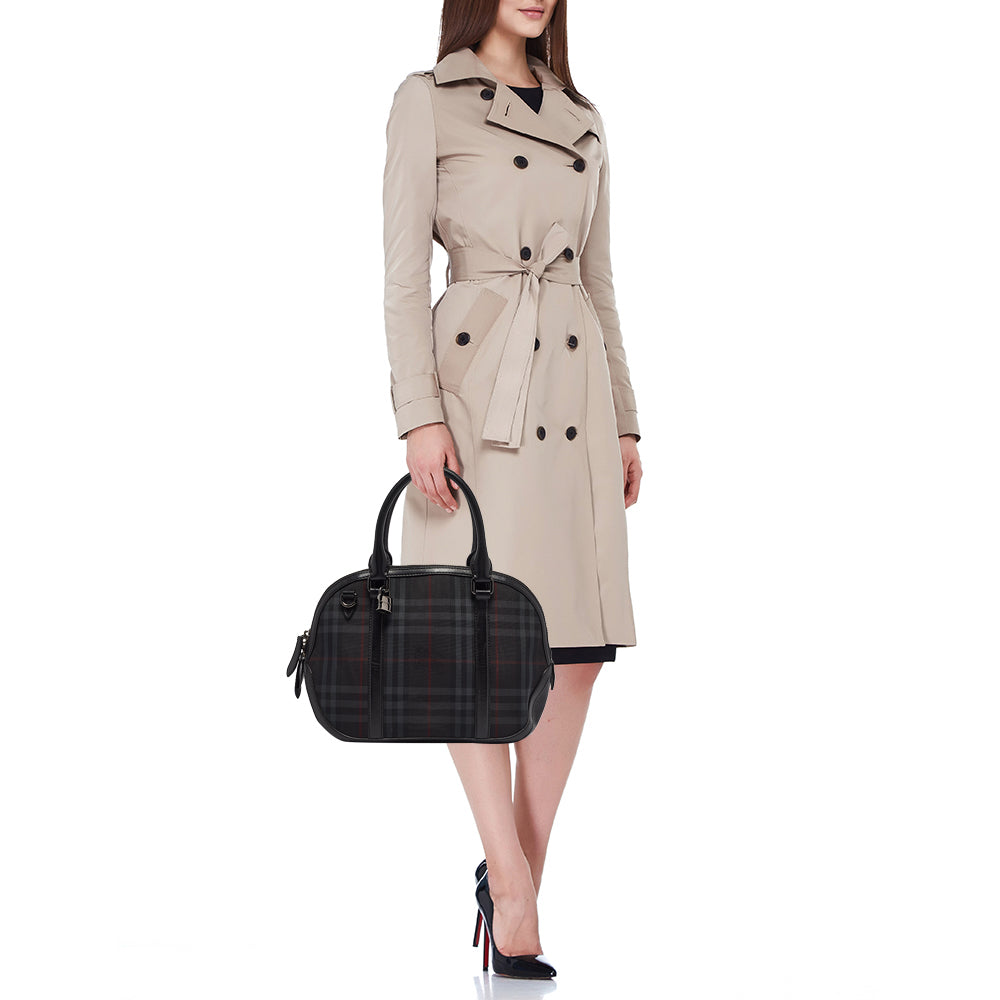 BURBERRY Black Haymarket Check Nylon and Leather Orchard Bag