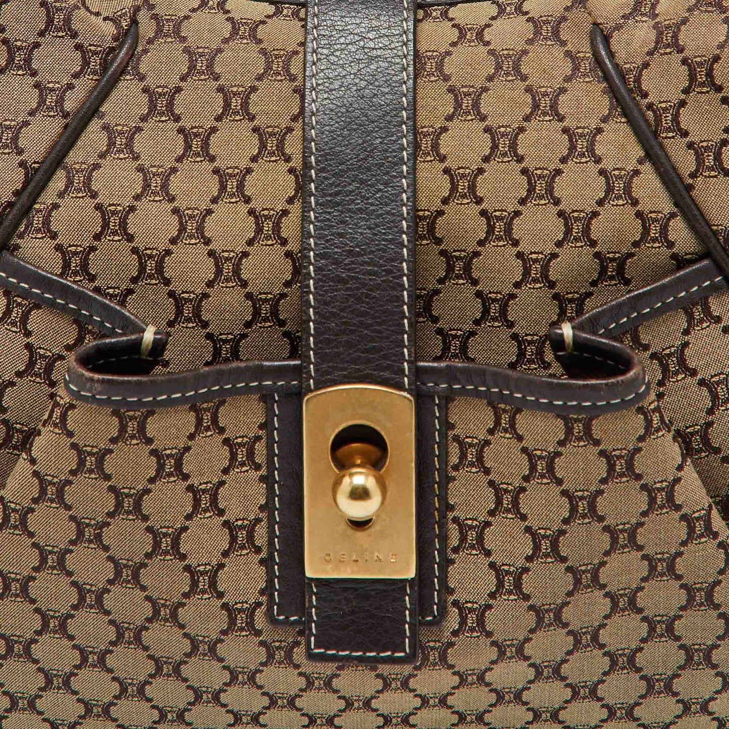 CELINE Beige/Brown Macadam Canvas and Leather Bag